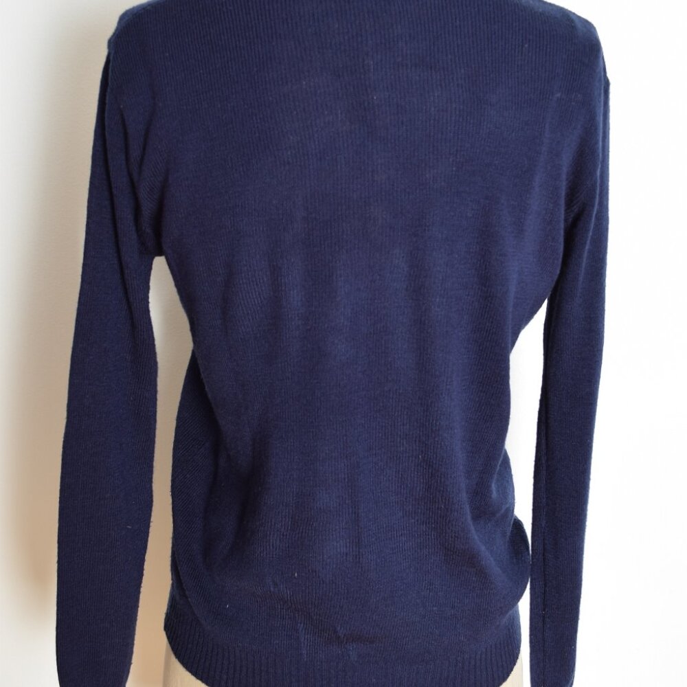 vintage 70s sweater navy embroidered FROGS Cyn Les Shirlee jumper top shirt M L - Picture 7 of 8